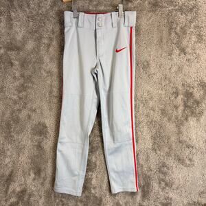 Nike Vapor Baseball Pants S Small 8-10 Youth Boys Gray Red Piped Side Stripe